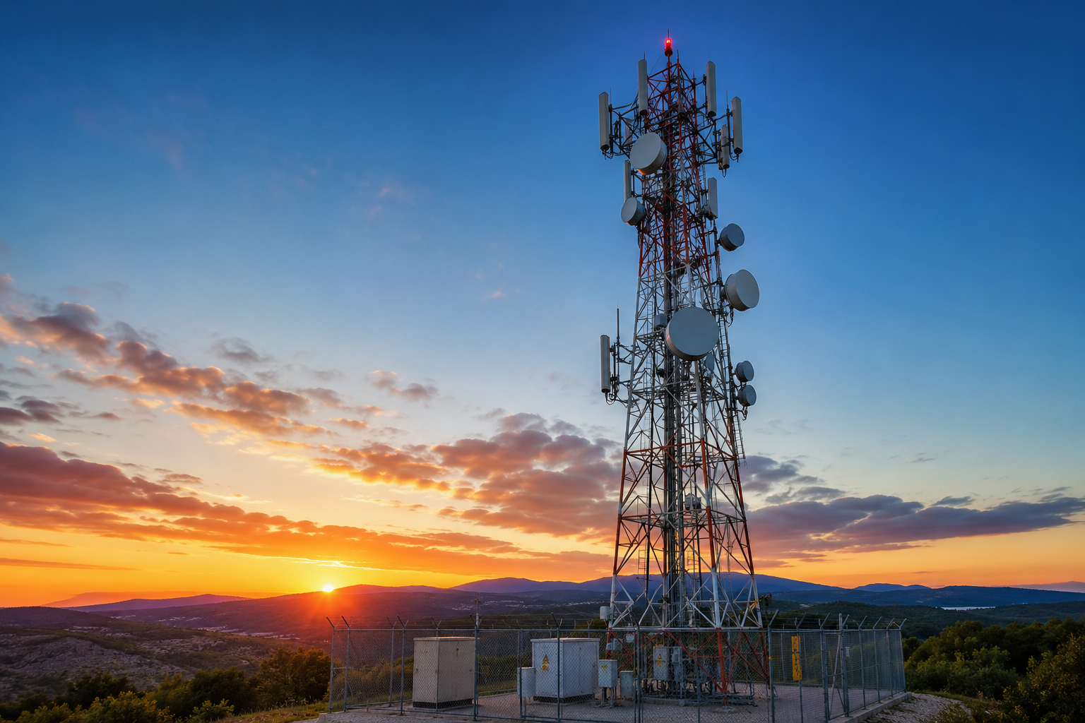 Communications towers against the sky